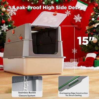 Show full view: Invenho Stainless Steel Leak-Proof Odor Control Enclosed Cat Litter Box with Flip-Top & Dual Entry, 23-in, Dark Gray slide 8 of 9