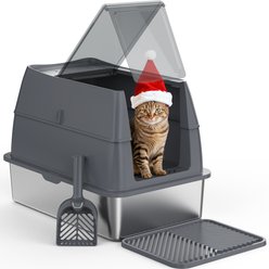 Invenho Double Layer Odor Control Cat Litter Box with Flip-Top Lid, 24-in, Dark Gray