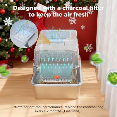 Show full view: Invenho Stainless Steel Leak-Proof Odor Control Enclosed Cat Litter Box with Flip-Top & Dual Entry, 23-in, Silver Gray slide 6 of 8