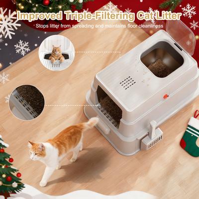 Show full view: Invenho 46-L Leak-Proof Odor Control Enclosed Cat Litter Box with Drawer & Triple Filtration System, 24-in, Silver Gray slide 5 of 8