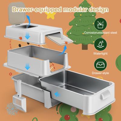 Show full view: Invenho 46-L Leak-Proof Odor Control Enclosed Cat Litter Box with Drawer & Triple Filtration System, 24-in, Silver Gray slide 8 of 8