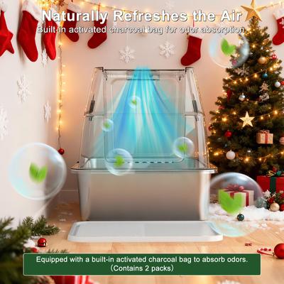 Show full view: Invenho Double Layer Odor Control Cat Litter Box with Flip-Top Lid, 24-in, Silver Gray slide 5 of 7