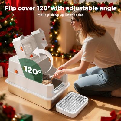 Show full view: Invenho Stainless Steel Leak-Proof Odor Control Enclosed Cat Litter Box with Flip-Top & Dual Entry, 23-in, Silver Gray slide 2 of 8