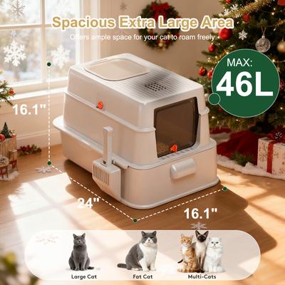 Show full view: Invenho 46-L Leak-Proof Odor Control Enclosed Cat Litter Box with Drawer & Triple Filtration System, 24-in, Silver Gray slide 4 of 8