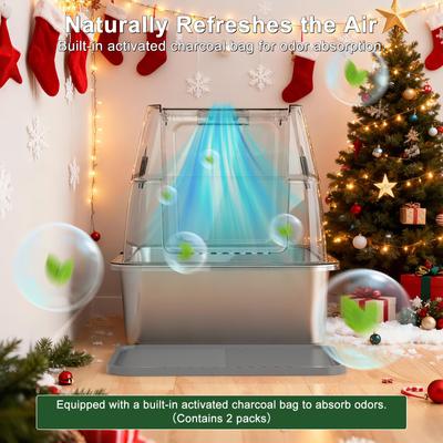 Show full view: Invenho Double Layer Odor Control Cat Litter Box with Flip-Top Lid, 24-in, Dark Gray slide 6 of 8