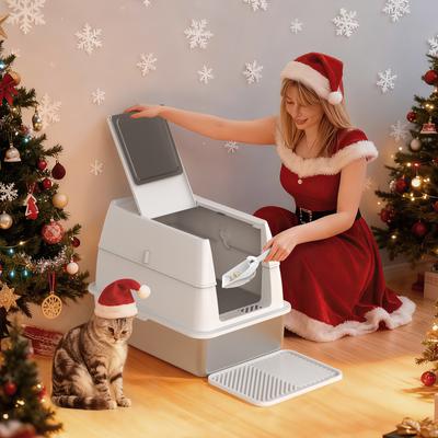 Show full view: Invenho Double Layer Odor Control Cat Litter Box with Flip-Top Lid, 24-in, Silver Gray slide 7 of 7