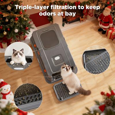 Show full view: Invenho Stainless Steel Leak-Proof Odor Control Enclosed Cat Litter Box with Flip-Top & Dual Entry, 23-in, Dark Gray slide 5 of 9