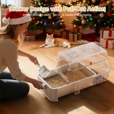 Show full view: Invenho 46-L Leak-Proof Odor Control Enclosed Cat Litter Box with Drawer & Triple Filtration System, 24-in, Silver Gray slide 2 of 8