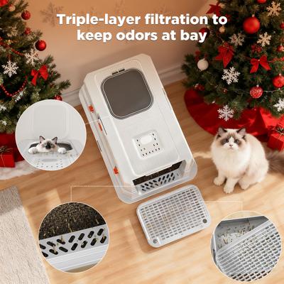 Show full view: Invenho Stainless Steel Leak-Proof Odor Control Enclosed Cat Litter Box with Flip-Top & Dual Entry, 23-in, Silver Gray slide 4 of 8