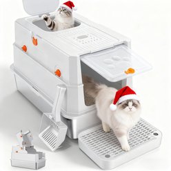 Invenho Stainless Steel Leak-Proof Odor Control Enclosed Cat Litter Box with Flip-Top & Dual Entry, 23-in, Silver Gray