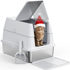 Invenho Double Layer Odor Control Cat Litter Box with Flip-Top Lid, 24-in, Silver Gray