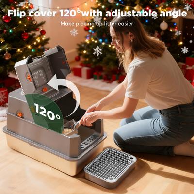 Show full view: Invenho Stainless Steel Leak-Proof Odor Control Enclosed Cat Litter Box with Flip-Top & Dual Entry, 23-in, Dark Gray slide 3 of 9