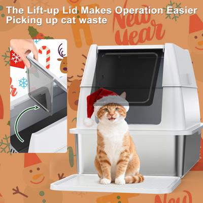 Show full view: Invenho Double Layer Odor Control Cat Litter Box with Flip-Top Lid, 24-in, Silver Gray slide 2 of 7