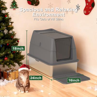 Show full view: Invenho Double Layer Odor Control Cat Litter Box with Flip-Top Lid, 24-in, Dark Gray slide 7 of 8