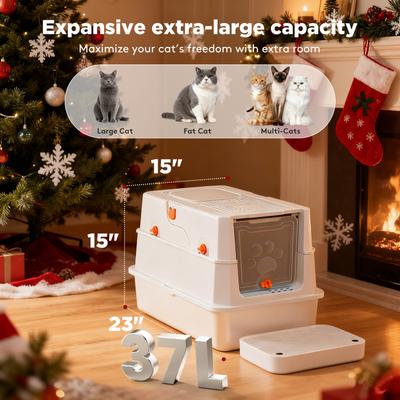 Show full view: Invenho Stainless Steel Leak-Proof Odor Control Enclosed Cat Litter Box with Flip-Top & Dual Entry, 23-in, Silver Gray slide 3 of 8