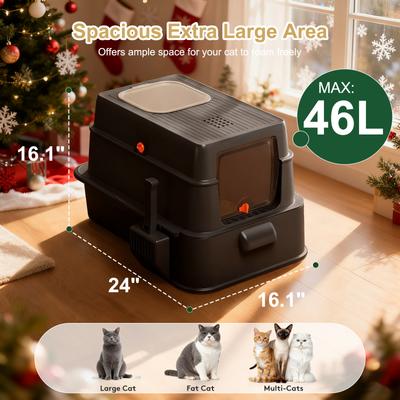 Show full view: Invenho 46-L Leak-Proof Odor Control Enclosed Cat Litter Box with Drawer & Triple Filtration System, 24-in, Dark Gray slide 4 of 8