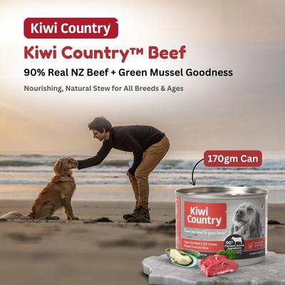 Show full view: Kiwi Country Beef & NZ Green Mussel Wet Dog Food, 6-oz can, case of 24 slide 3 of 10