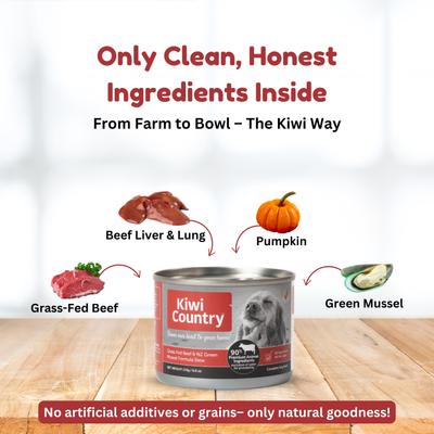 Show full view: Kiwi Country Beef & NZ Green Mussel Wet Dog Food, 6-oz can, case of 24 slide 4 of 10