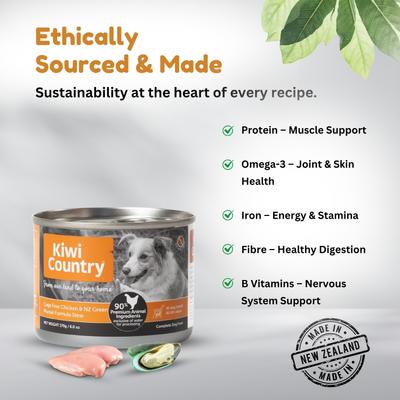 Show full view: Kiwi Country Chicken & NZ Green Mussel Wet Dog Food, 6-oz can, case of 24 slide 5 of 10