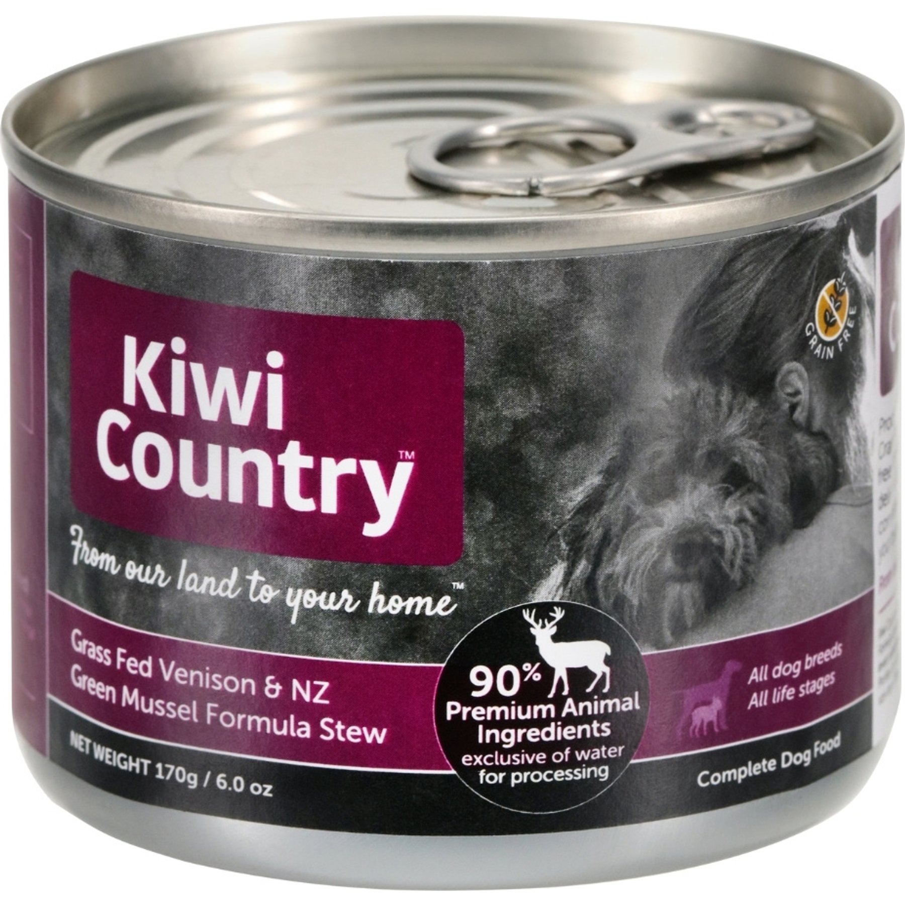 Kiwi Country Venison & NZ Green Mussel Wet Dog Food, 6-oz can, case of 24