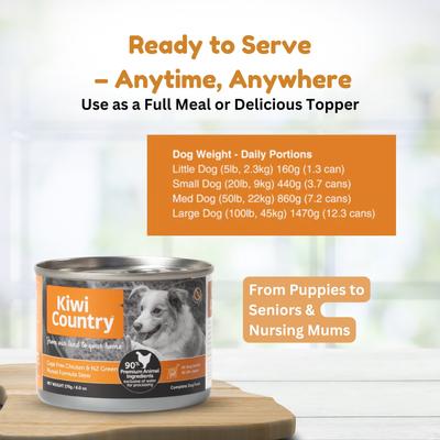 Show full view: Kiwi Country Chicken & NZ Green Mussel Wet Dog Food, 6-oz can, case of 24 slide 7 of 10