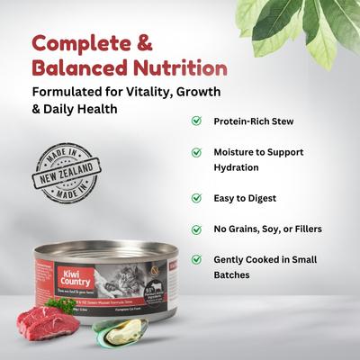 Show full view: Kiwi Country Beef & NZ Green Mussel Wet Cat Food, 3-oz can, case of 24 slide 5 of 10