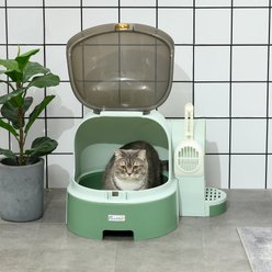 jansno Openable Front Cover Cat Litter Box with Lid, Green slide 2 of 7
