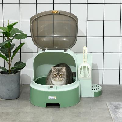 Show full view: jansno Openable Front Cover Cat Litter Box with Lid, Green slide 6 of 7
