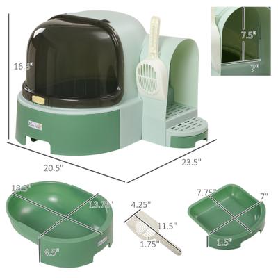 Show full view: jansno Openable Front Cover Cat Litter Box with Lid, Green slide 2 of 7