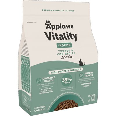 Applaws Applaws Vitality Indoor Complete & Balanced Turkey & Cod Recipe High-Protein Adult Dry Cat Food, 5-lb bag