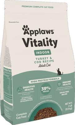 Applaws Vitality Indoor Complete & Balanced Turkey & Cod Recipe High-Protein Adult Dry Cat Food