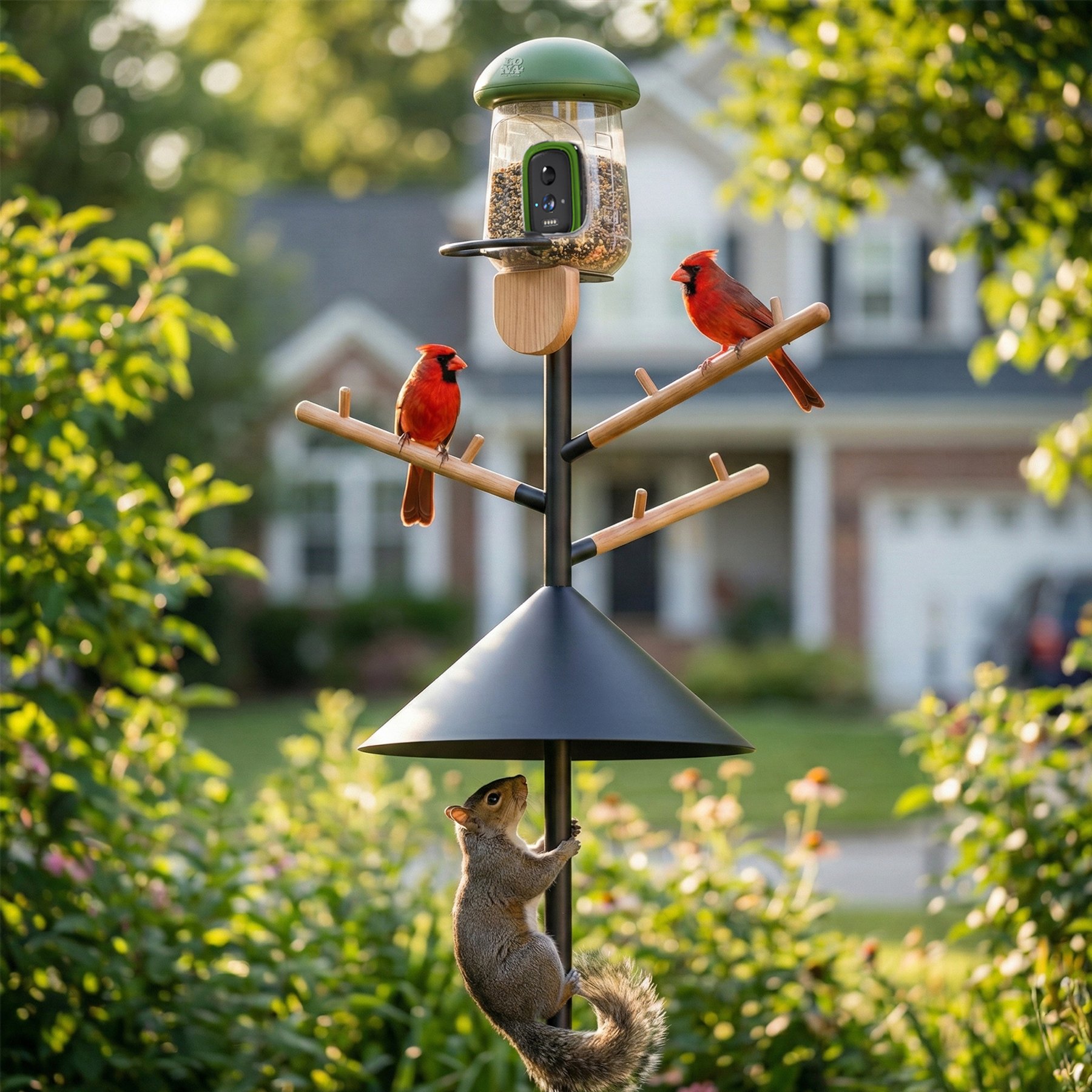 LONA Love Nature Wild Bird Feeder Pole with Squirrel Baffle, Black, 11 x 11 x 104-in