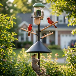 LONA Love Nature Wild Bird Feeder Pole with Squirrel Baffle, Black, 11 x 11 x 104-in