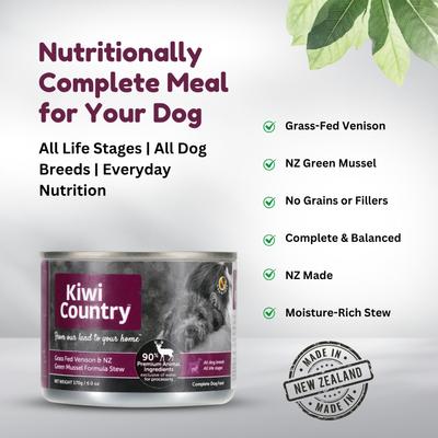 Show full view: Kiwi Country Venison & NZ Green Mussel Wet Dog Food, 6-oz can, case of 24 slide 5 of 11