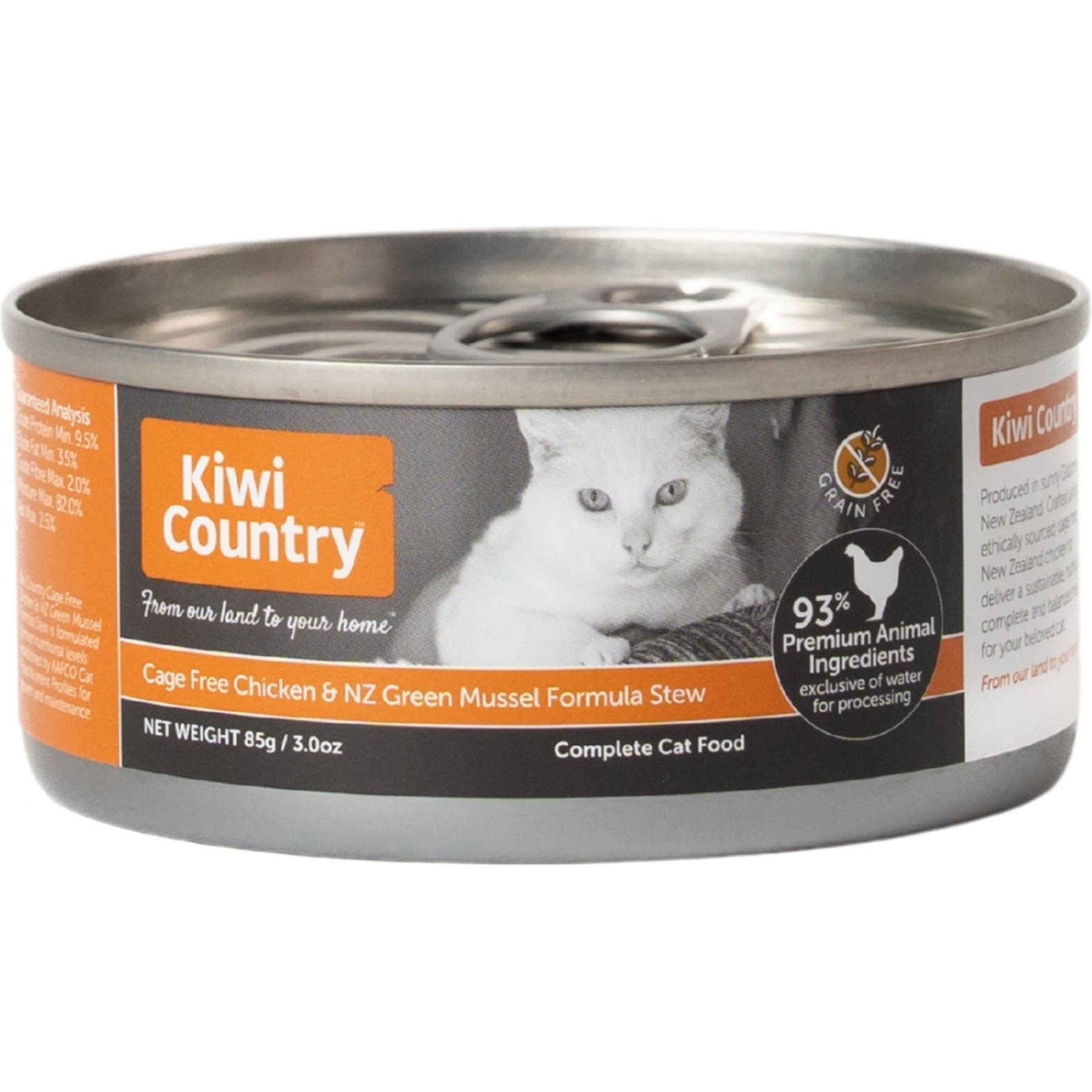 Kiwi Country Chicken & NZ Green Mussel Wet Cat Food, 3-oz can, case of 24