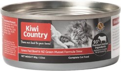 Kiwi Country Beef & NZ Green Mussel Wet Cat Food, 3-oz can, case of 24