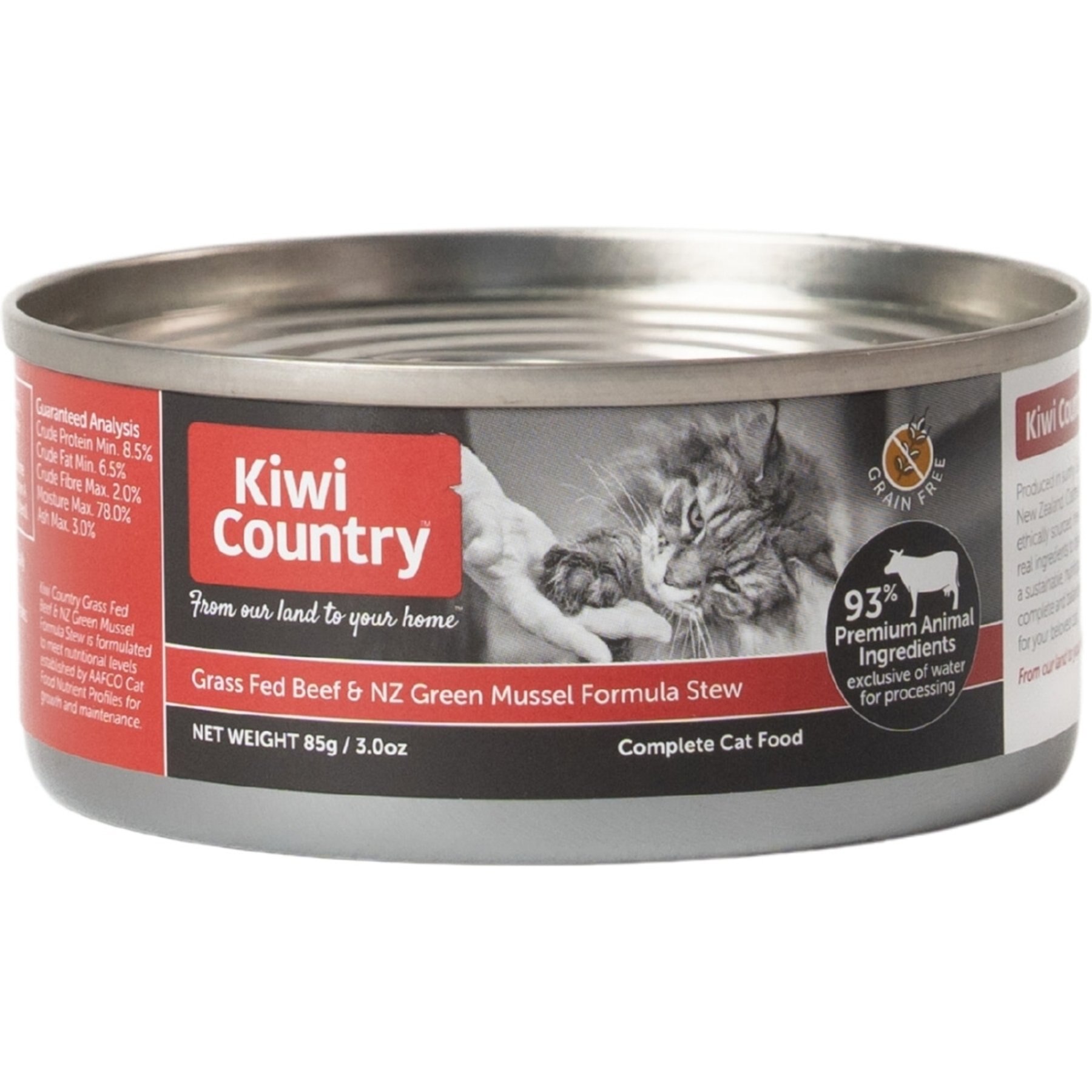 Kiwi Country Beef & NZ Green Mussel Wet Cat Food, 3-oz can, case of 24