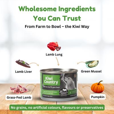 Show full view: Kiwi Country Lamb & NZ Green Mussel Wet Dog Food, 6-oz can, case of 24 slide 3 of 9