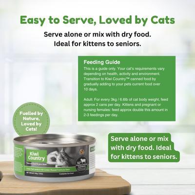 Show full view: Kiwi Country Lamb & NZ Green Mussel Wet Cat Food, 3-oz can, case of 24 slide 7 of 11