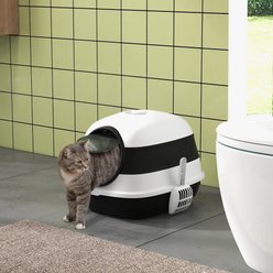 jansno Two-Way Entrance Cat Litter Box with Lid, White & Black