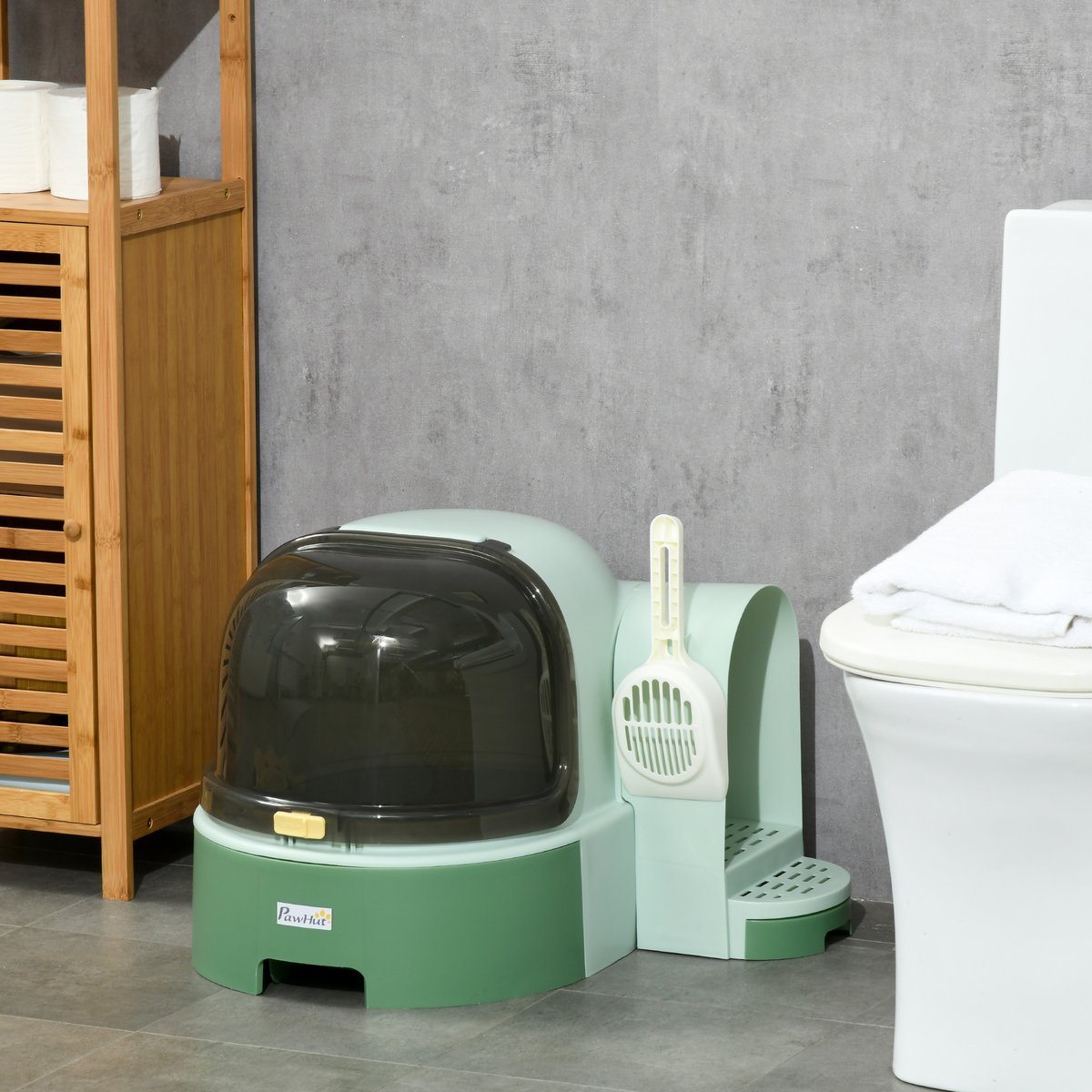 jansno Openable Front Cover Cat Litter Box with Lid, Green