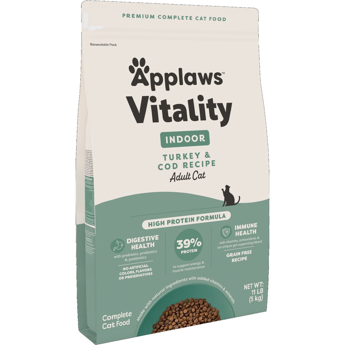 Applaws Vitality Indoor Complete & Balanced Turkey & Cod Recipe High-Protein Adult Dry Cat Food, 11-lb bag