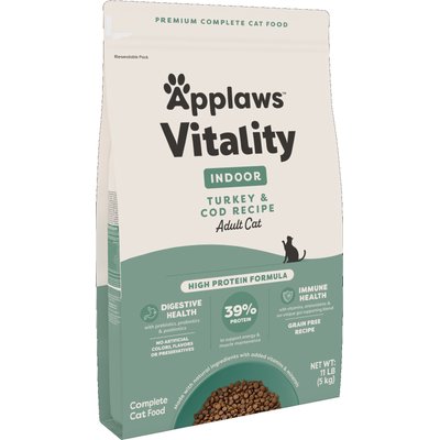 Applaws Applaws Vitality Indoor Complete & Balanced Turkey & Cod Recipe High-Protein Adult Dry Cat Food, 11-lb bag