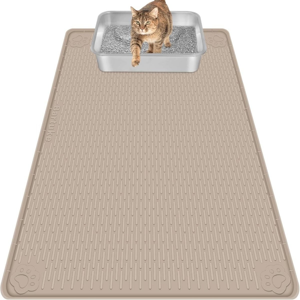 Bartuke Silicone Scatter Control Soft & Easy to Clean Cat Litter Trapping Mat, Khaki, X-Large: 40 x 28-in