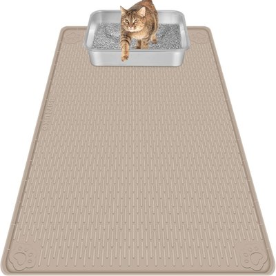 Bartuke Bartuke Silicone Scatter Control Soft & Easy to Clean Cat Litter Trapping Mat, Khaki, X-Large: 40 x 28-in