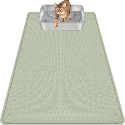 Bartuke Bartuke Silicone Scatter Control Soft & Easy to Clean Cat Litter Trapping Mat, Green, X-Large: 40 x 28-in