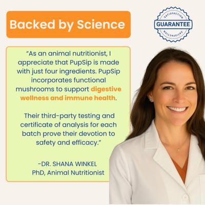 Show full view: PupSip Turkey Tail Mushroom with Low-Sodium Chicken Bone Broth Powder Digestive Support Supplement for Dogs, 12 count slide 6 of 10