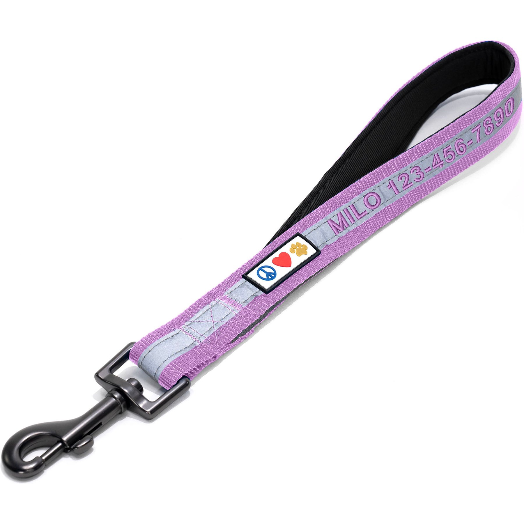 Pawtitas Personalized Padded Reflective Short Dog Leash, Purple