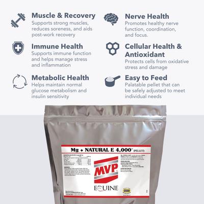 Show full view: Med-Vet Pharmaceuticals (MVP) Mg + Natural E 4,000 Pellets Horse Supplement, 5-lb slide 4 of 6