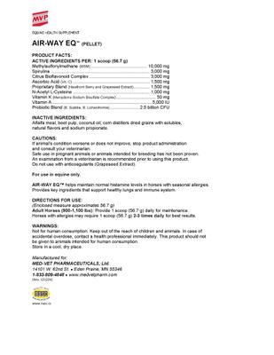 Show full view: Med-Vet Pharmaceuticals (MVP) Air-Way EQ Pellets Horse Supplement, 10lb slide 2 of 5